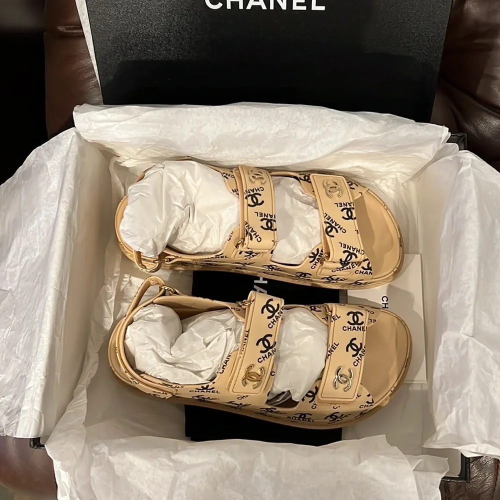 Authentic Chanel CC Dad Sandals 36